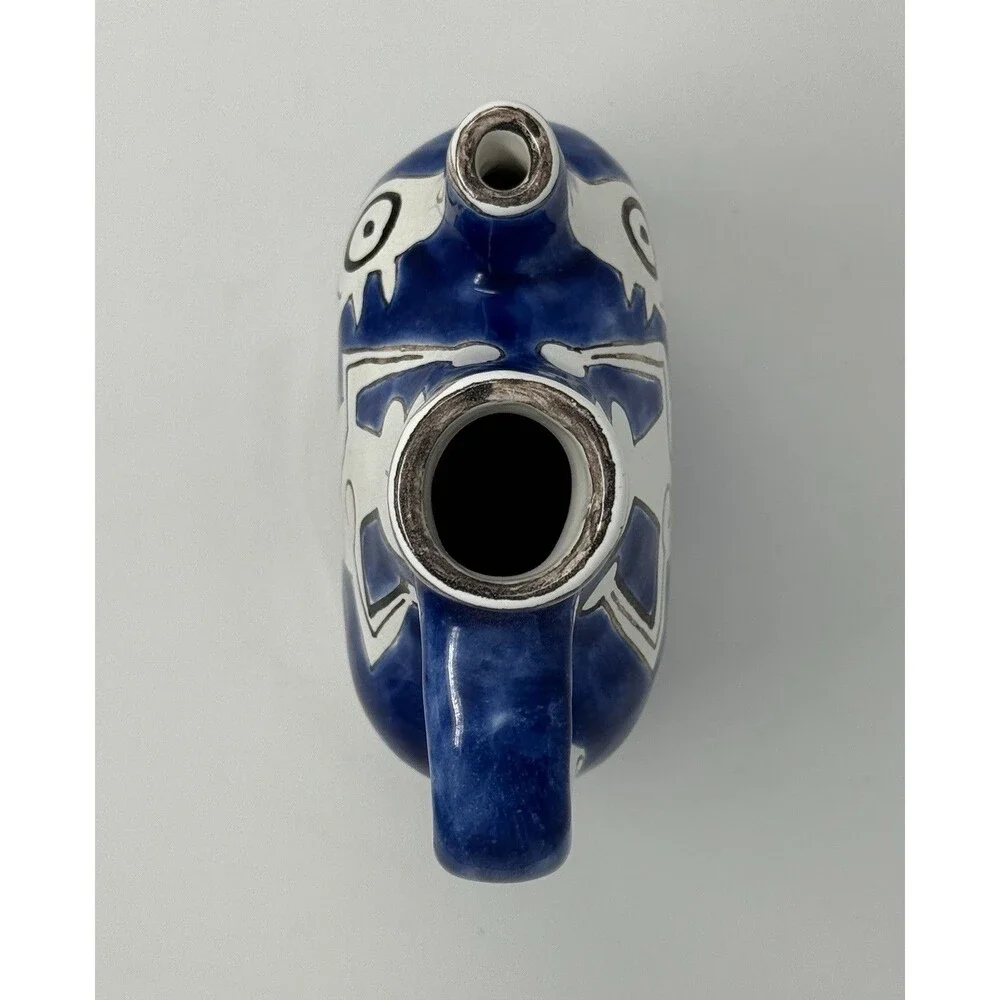 Desimone Hand-Painted Blue & White Ceramic Art Pottery Pitcher Figural